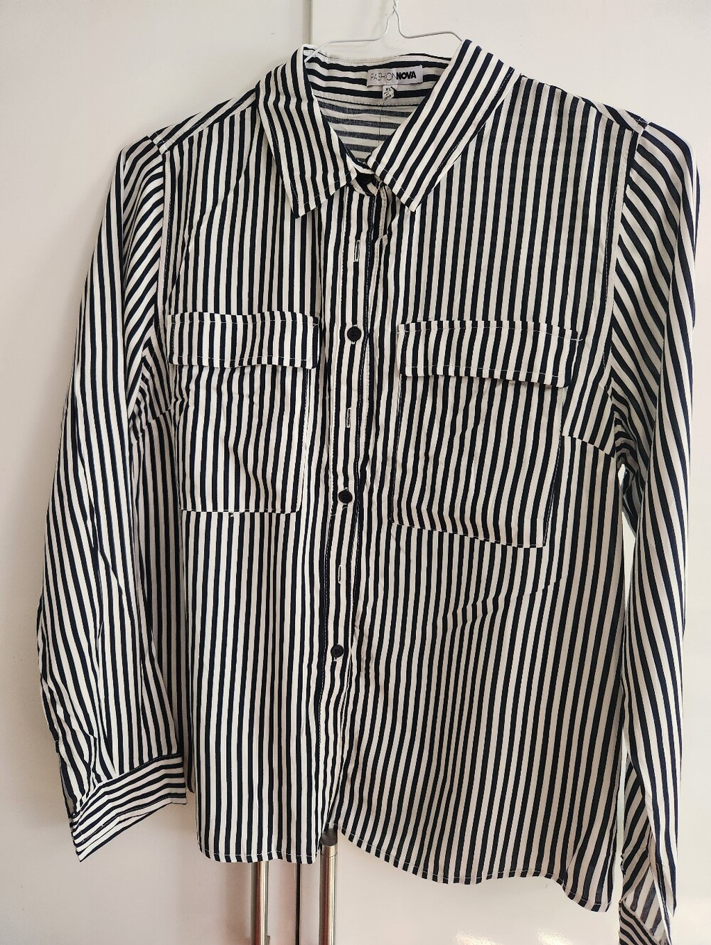 Striped Button-Up Shirt in Black & White